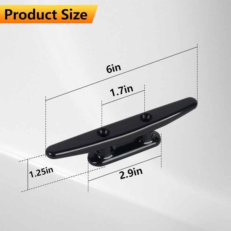 DEDU Nylon Boat Cleat, Dock Cleat 4 Inch 5 Inch 6 Inch 8 Inch Black, Boat Dock Cleats with Bolts Ideal for Marine, Deck, Nautical Decor (4 Pack & 6 Pack) - Image 2